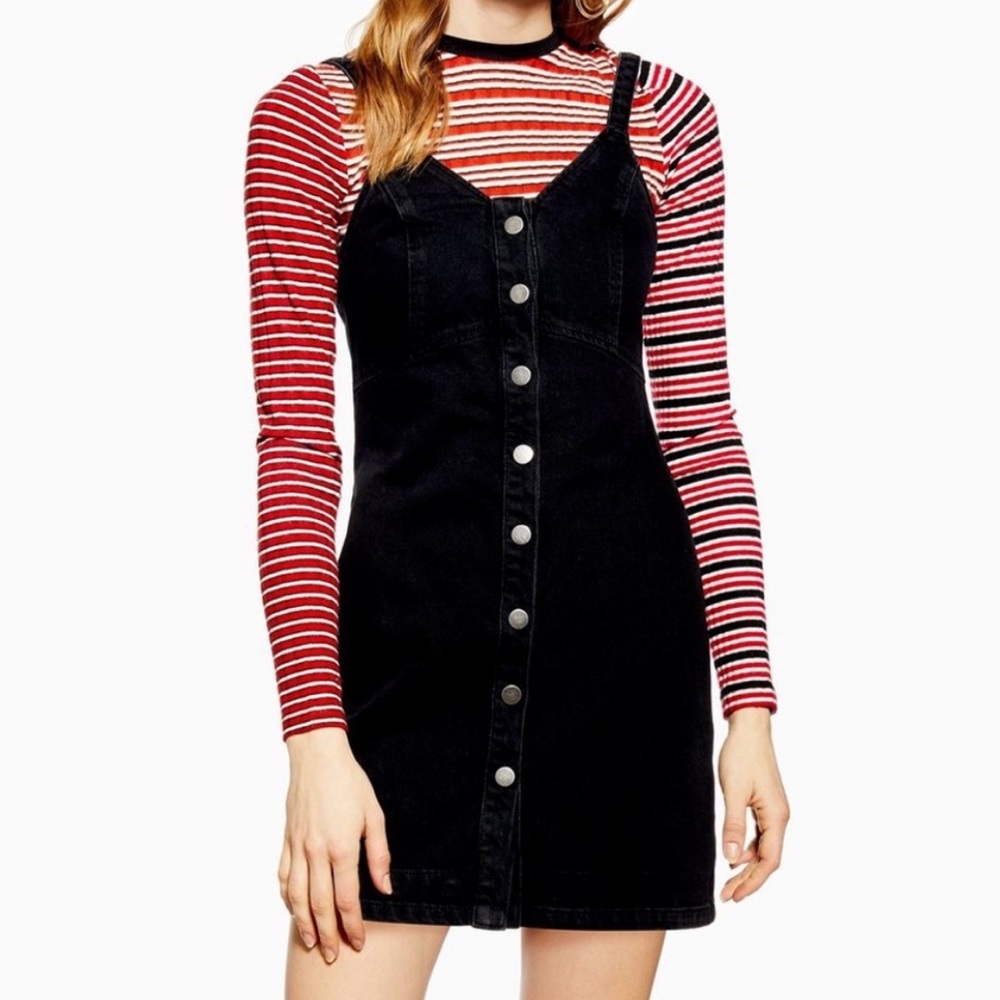 TopShop Washed Black Button Denim Bodycon Dress 12 - Picture 4 of 7